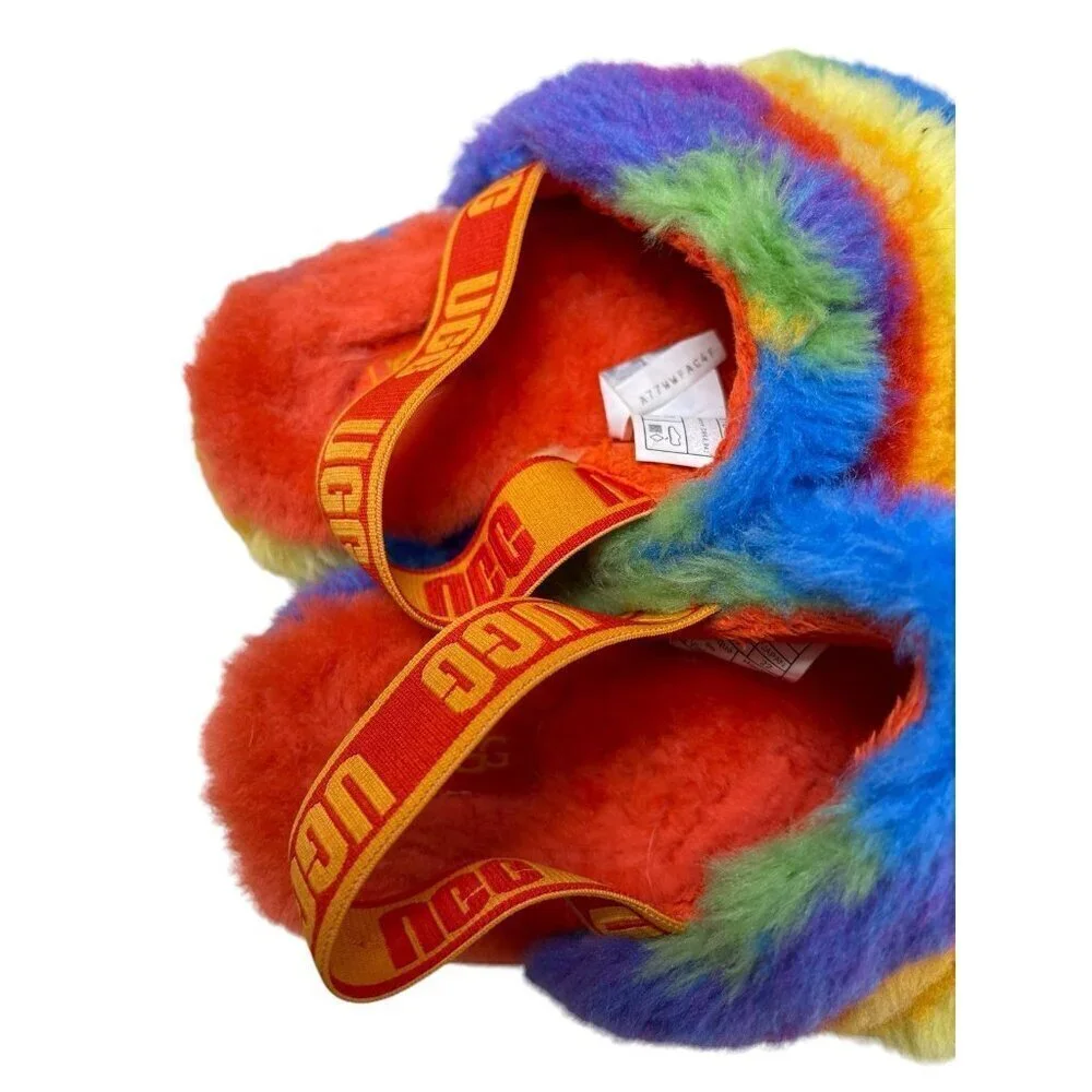 UGG Fluff Yeah Colorful Platform Strap Support Slippers Size 3 Furry